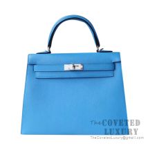 Hermes Kelly 25 Handbag 2T Blue De Paradise Epsom SHW