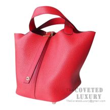 Hermès // 2021 Rouge Sellier Clemence Picotin Lock 18 Exotic