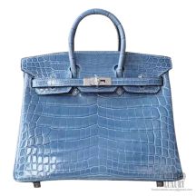 Copy Hermes Birkin 25 Bag in Bicolored Blue Tempete Shiny Nile Croc PHW 
