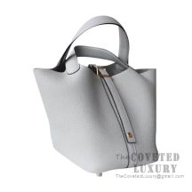 Hermes Picotin Lock 22 Bag 4Z Gris Mouette Clemence And R2 Blue Agate Swift  SHW