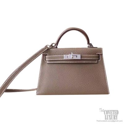 Hermes PHW Mini Kelly II Shoulder Bag Chevre Leather Potiron