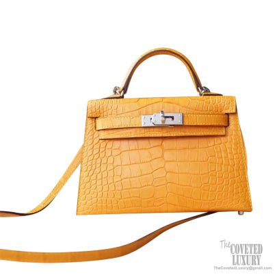 Replica Hermes Kelly Mini II Bag In Yellow Embossed Crocodile Leather