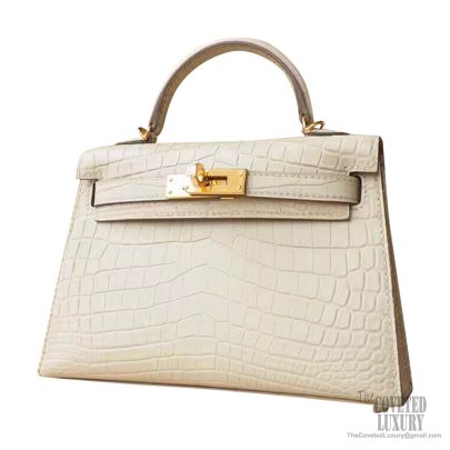 Hermès Kelly 20 Mini II Sellier Beton Matte Alligator Bag with Gold Hardware
