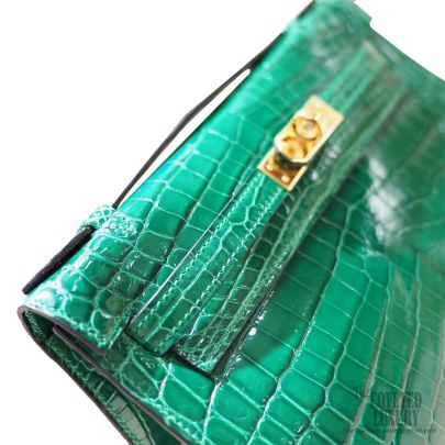 Hermès Kelly Mini 22 Pochette Shiny Alligator Vert Fonce - Kaialux