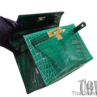 Hermes Mini Kelly 22 Pochette Bag n7 Blue Tempete Shiny Nile Croc PHW