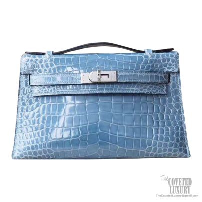 Hermes Mini Kelly 22 Pochette Bag in Blue Electric alligator PHW