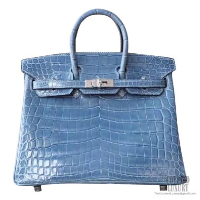 Hermes Birkin 25 Bag in Bicolored Blue Tempete Shiny Nile Croc PHW - Hermes  Replica