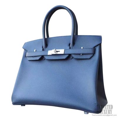 Hermes 30 Birkin Bag Blue Nuit Togo Handbag