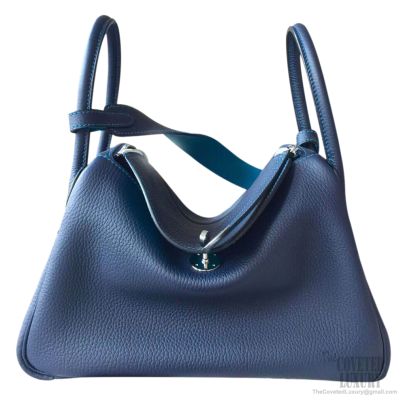 Hermes Dark Blue Lindy 26cm Clemence Handmade Bag