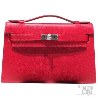 Replica Hermes Kelly Pochette Bag In Red Epsom Leather