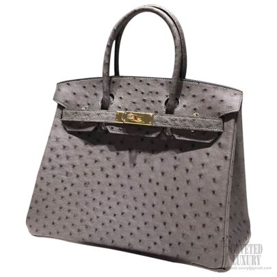 Birkin 30 ostrich handbag Hermès Grey in Ostrich - 22762487