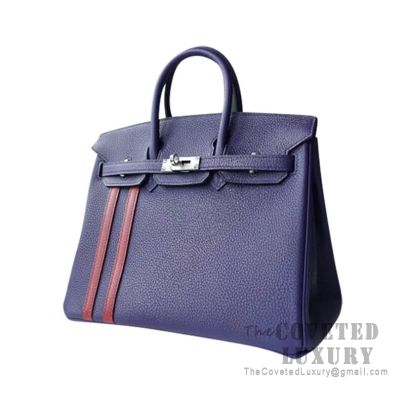 Hermes Birkin 25 Handbag M3 Blue Encre And CK57 Bordeaux Togo SHW