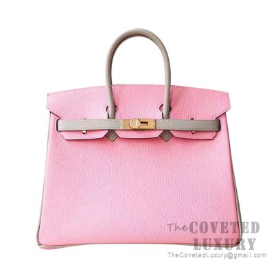Hermes Birkin 25 Handbag 3Q Pink Sakura CK81 Gris Tourterelle
