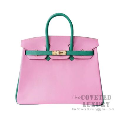 Hermes Birkin 25 Handbag 5P Pink And U4 Vert Vertigo Chevere GHW