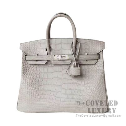 Hermes Birkin 25 crocodile bag white and grey