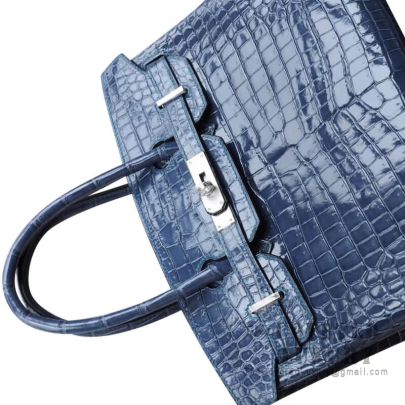 Hermes Birkin 30 Handbag 7W Blue Izmir Shiny Porosus Croc SHW