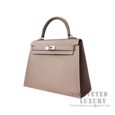 Hermes KELLY 25(sellier),Epsom leather,CK18 Etoupe grey.This bag of mi