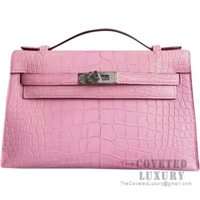 Hermes Mini Kelly 22 Pochette Bag 5p Pink Matte Nile Croc PHW
