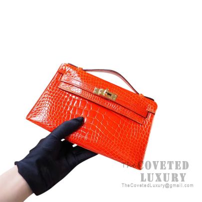 Replica Hermes Kelly Mini II Handmade Bag In Red Crocodile Embossed Leather