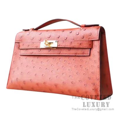 Hermes Kelly Pochette Terre Cuite Ostrich Leather