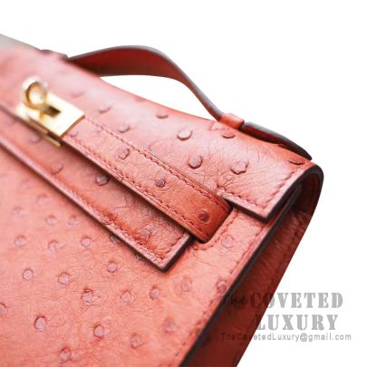 Replica Hermes Kelly Mini II Handmade Bag In Red Ostrich Leather