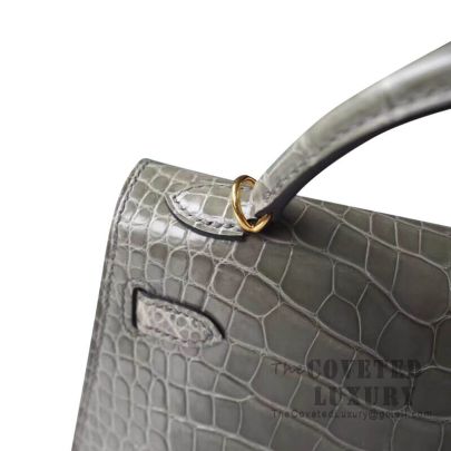Hermès Kelly Mini 22 Pochette Shiny Alligator Gris Tourterelle - Kaialux