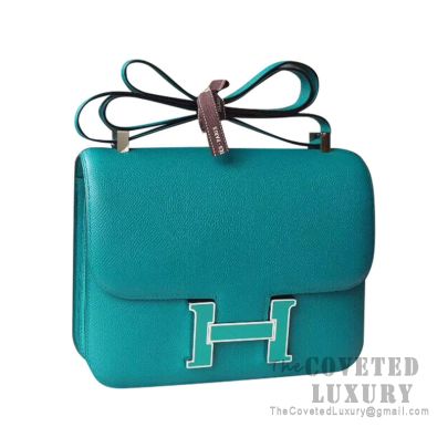 Hermes Mini Constance 18 Bag Bicolored 7f Blue Paon Epsom Enamel PHW