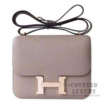 Women :: Bags :: Handbags :: Hermès Constance 18 Gris Asphalt Rose Gold  Epsom - The Real Luxury