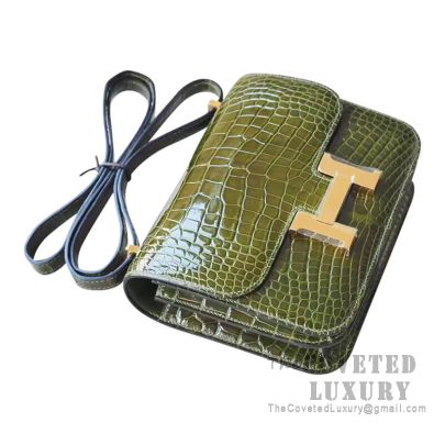 Hermes Mini Constance 18 Bag 6H Vert Veronese Shiny Alligator GHW