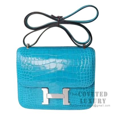 Hermes Mini Constance 18cm Blue Izmir Alligator Bag
