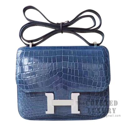 Hermes Mini Constance 18 Bag N7 Blue Tempete Shiny Niloticus SHW