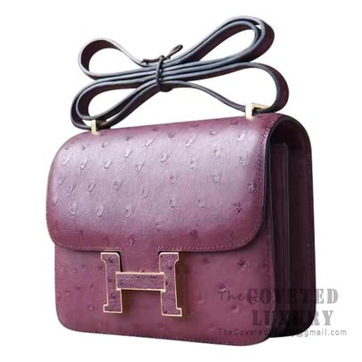 Hermès Constance 24 HSS Rouge Vif Ostrich & Gris Agate Rose Gold Hardw