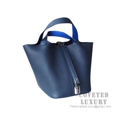 Hermes SHW Picotin 22 Handbag Clemence Leather Blue France