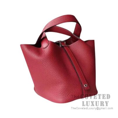 HERMES PICOTIN LOCK PM Clemence leather Rouge pivoine □R